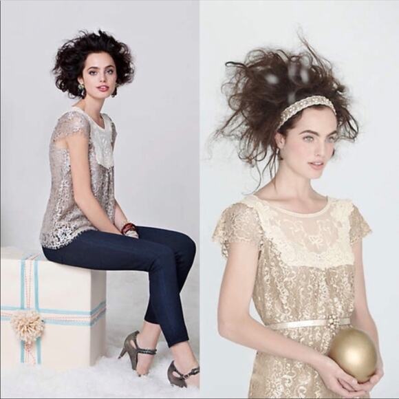 Anthropologie HD in Paris Lace Metallic Top - Picture 1 of 8